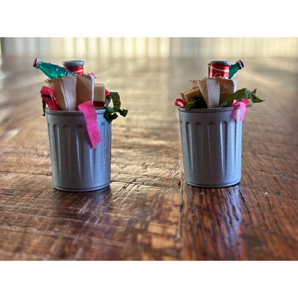 Miniature Dept. 56 Trash Cans With Bottles & Cans Christmas Snow Village - Picture 1 of 10